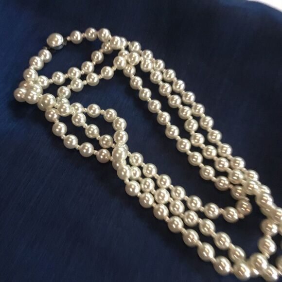Long Faux Pearl Necklace with Silvertone Clasp - Picture 4 of 4